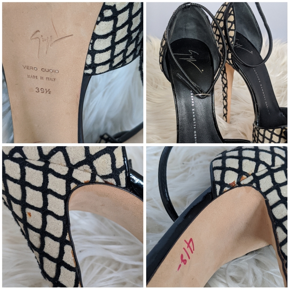 Giuseppe Zanotti Blk/Wht Peep Toe Heels Sz 39.5 - Picture 7 of 7
